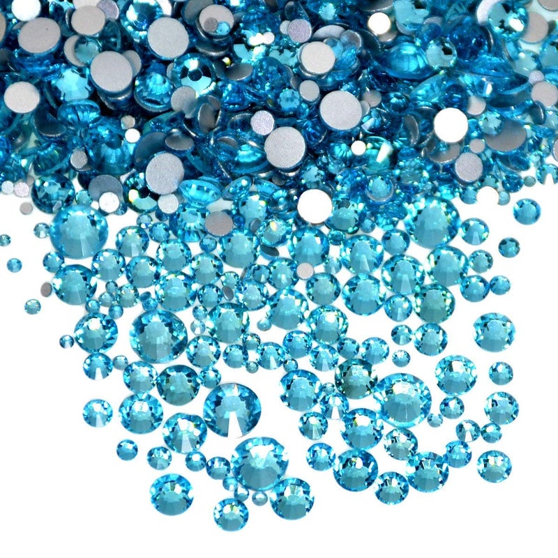 AD Beads 1440 Pieces Mixed Size Glue on Quality Glass Flatback Rhinestones Round Crystal Gems (05 Aquamarine) - Image 1